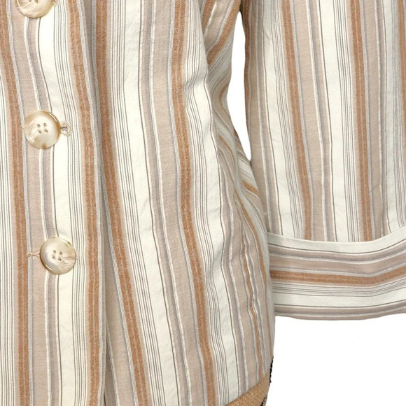 Dressbarn Womens Striped Linen Lightweight Lined Blazer Size Large Cream - Picture 10 of 16